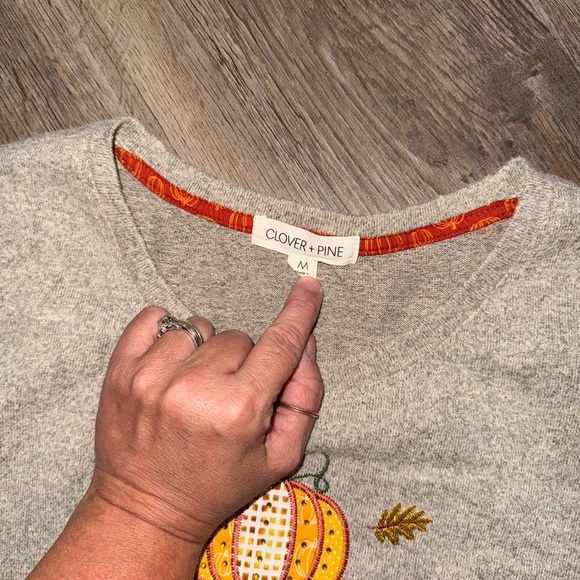 Clover + Pine • Fall Pumpkin Appliqué 3/4 Sleeve Sweater - Picture 7 of 8